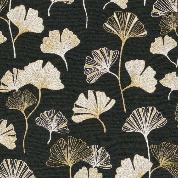 Jacquard schwarz Gingko weiß gold Preisknaller