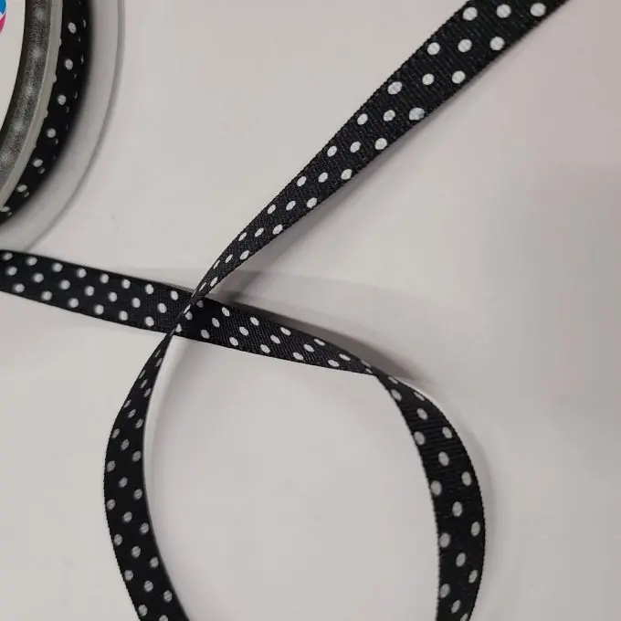 Band Polyester kleine Punkte 10 mm schwarz Handgefertigt