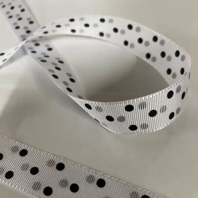 Band Polyester kleine Punkte 16 mm weiß schwarz und weiß Markenware