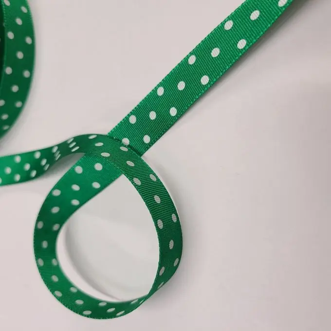 Rabatt Band Polyester kleine Punkte 16 mm dunkelgrün