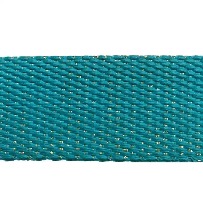 Gurtband türkisblau mit Goldlurex, 30mm Premium
