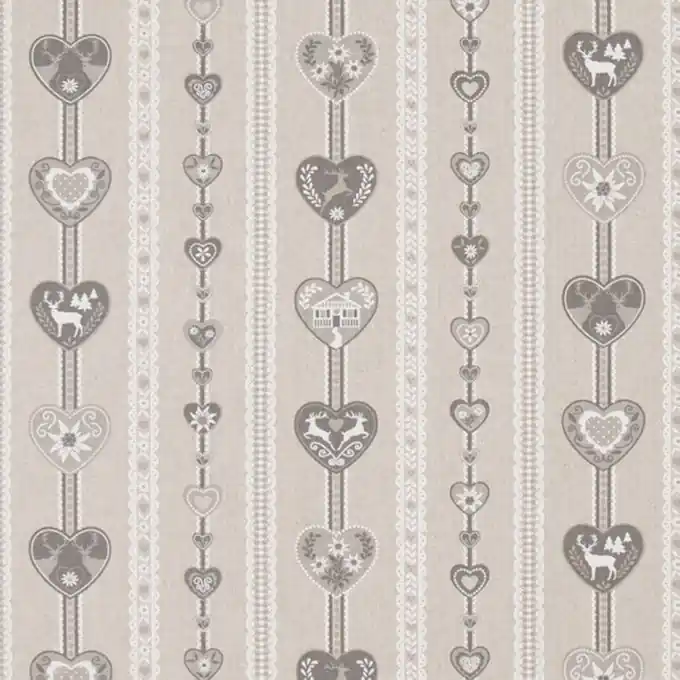 Meistverkauft Halbpanama Leinenoptik Weihnachtsstoff Herzmotiv Grau 140cm