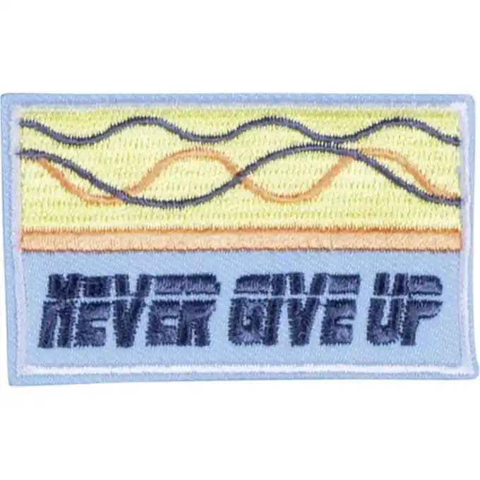 Applikation blau gelb Never give up Finale Aktion