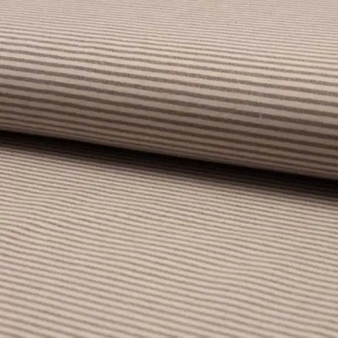 Heißes Angebot Bengaline-Stretch-Stoff in Leinenoptik mit braunen Streifen auf cremefarbenem Hintergrund