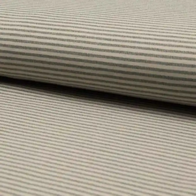 Bengaline-Stretch-Stoff in Leinenoptik mit grünen Streifen auf cremefarbenem Hintergrund Jetzt Bestellen