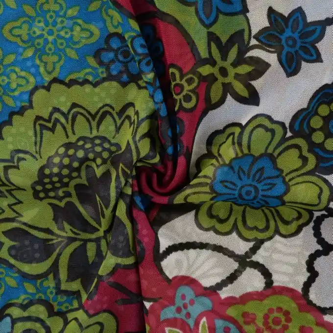 Jetzt Kaufen Mandala Mesh Stoff Rot Blumendruck 150cm Breite