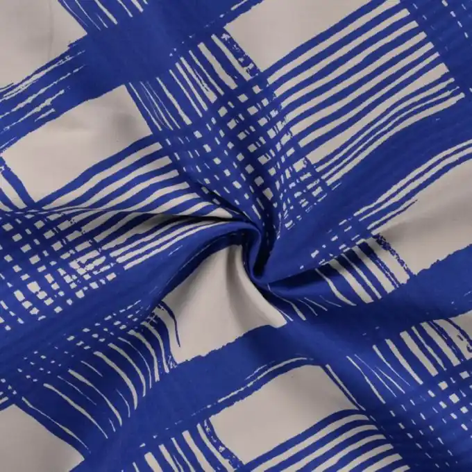 Stoff aus weißem Viskosestoff mit blauem Königs-Karomuster gemalt Geld-Zurück-Garantie