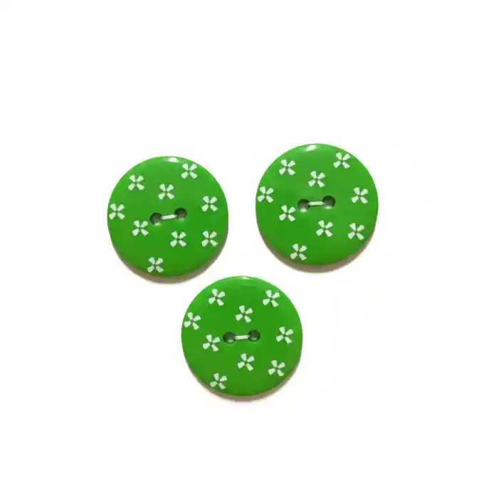 3-Knopf-Set mit 2 Löchern, 25 mm, grüne Blumenmuster Hochwertig