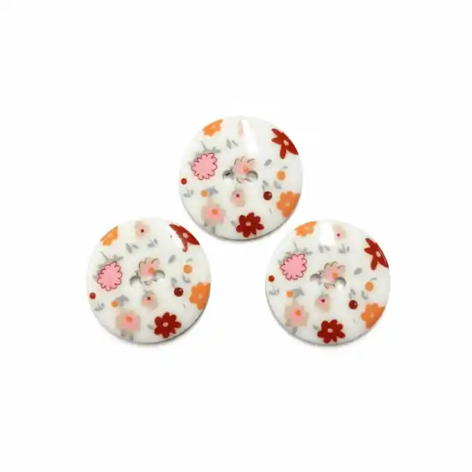 3-Knopf-Set mit 2 Löchern, 25 mm, mehrfarbige Blumen in Weiß und Rosa Meistverkauft