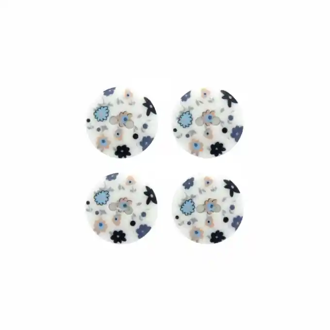Vier-Knopf-Set mit 2 Löchern, 14 mm, weiß und blau mit Blumenmuster Bestpreis