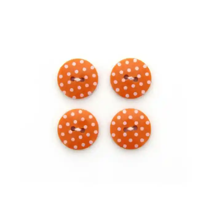 Preis Gesenkt Vier-Knopf-Set mit 2 Löchern, 14 mm, orangefarbenen Punkten.
