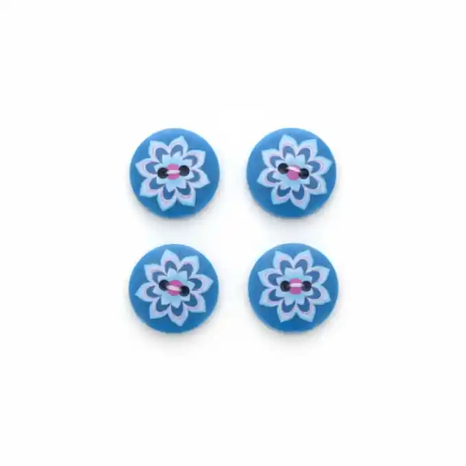 Neu 4-Knopf-Set mit 2 Löchern, 18 mm, blauer Blumenmuster