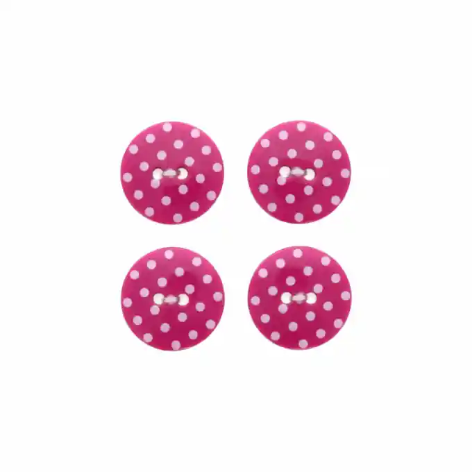 4-Knopf-Set mit 2 Löchern, 14 mm Durchmesser, Fuchsia-Punkten Ab Werk