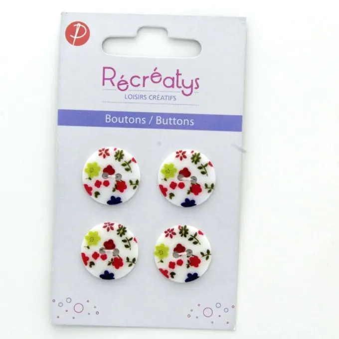 Saisonangebot 4-Knopf-Set mit 2 Löchern, 18 mm, mehrfarbige Blumen in Weiß und Rot