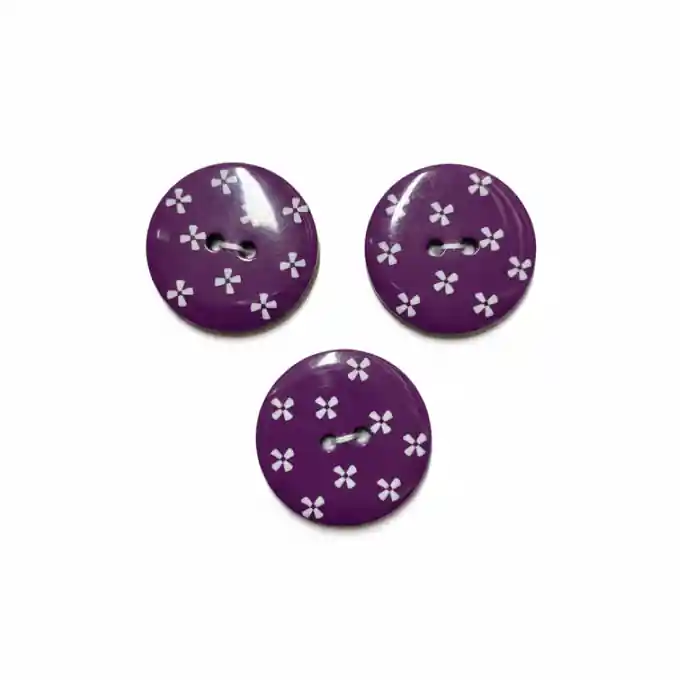3-Knopf-Set mit 2 Löchern, 25 mm, lila Blümchen Kracherpreis