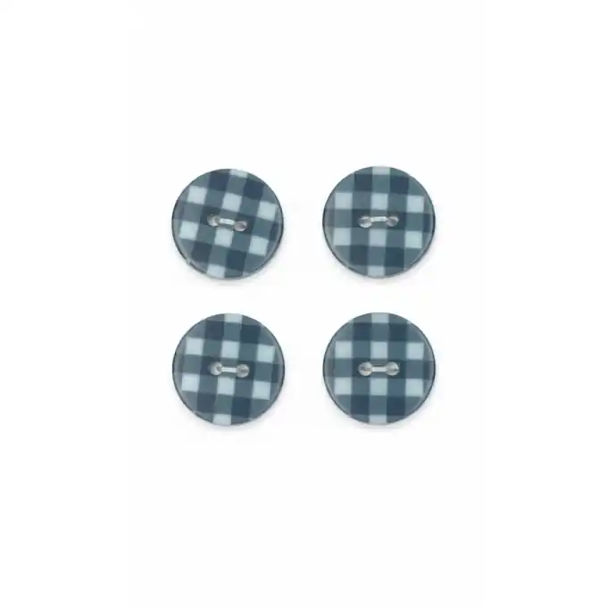 Premium Set mit 4 Knöpfen in Vichy-Blau-Grau, 18 mm