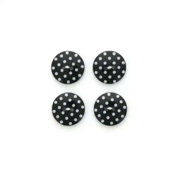 Vier-Knopf-Set mit 2 Löchern, 14 mm, schwarzen Punkten Neue Kollektion