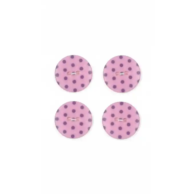 Top-Seller Set mit 4 rosa Knöpfen und hellvioletten Punkten, Durchmesser 18 mm