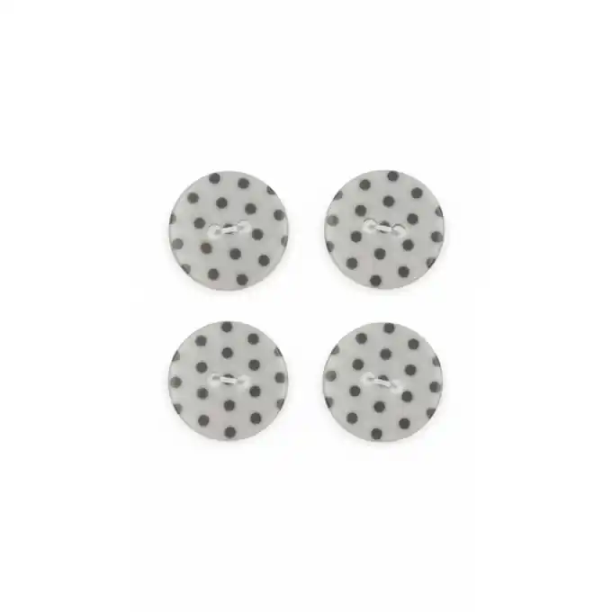 Set mit 4 Knöpfen, hellgrauen Punkten, 18 mm Neu