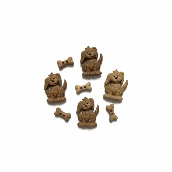 Markenware Beutel mit braunen Hund- und Knochen-Fantasieknöpfen