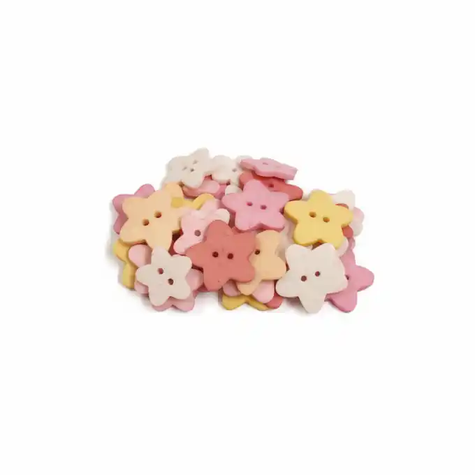 Geld-Zurück-Garantie Beutel mit fantasie Sternenknöpfen in Rosa und Gelb