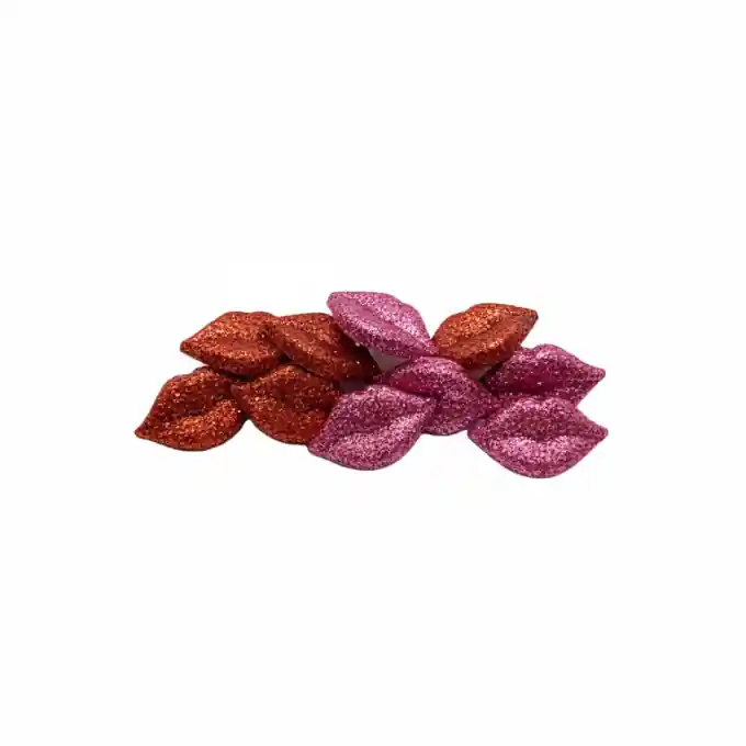 Beutel mit glitzernden Lippen als fantasievolle Knöpfe Nur Heute