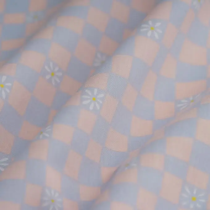 Top-Qualität Popeline Baumwolle Karos Floral rosa blau