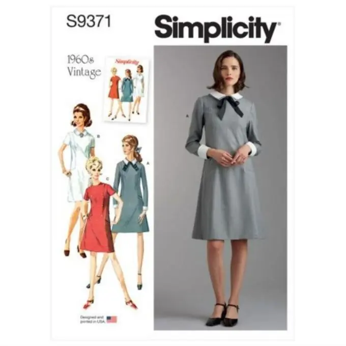 Schnittmuster Simplicity 9371 – Trapezkleid mit variablen Kragen und Manschetten 36 bis 44 (FR) Schnäppchen