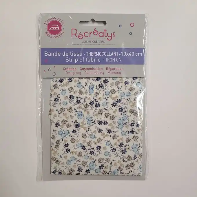 Stoffstreifen zum Aufbügeln 10 x 40 cm blau floral Gratis Versand