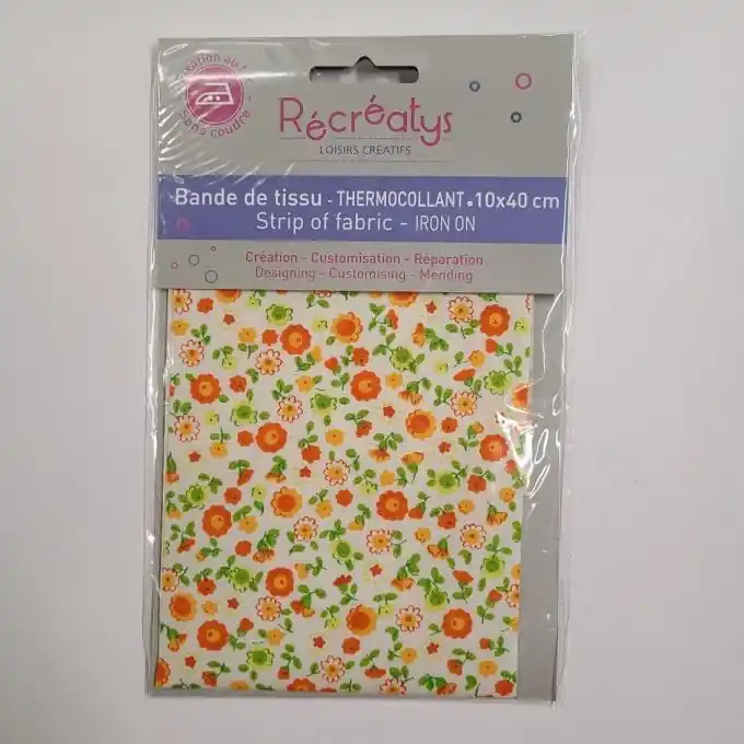 Stoffstreifen zum Aufbügeln Blumenmuster in Orange und Grün Jetzt Zugreifen