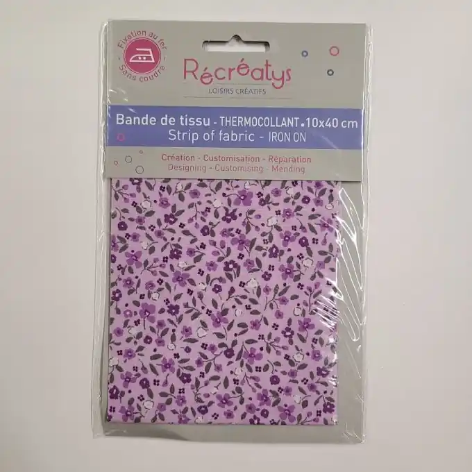 Heute Kaufen Stoffstreifen 10 x 40 cm mit violettem Blumenmuster zum Aufbügeln