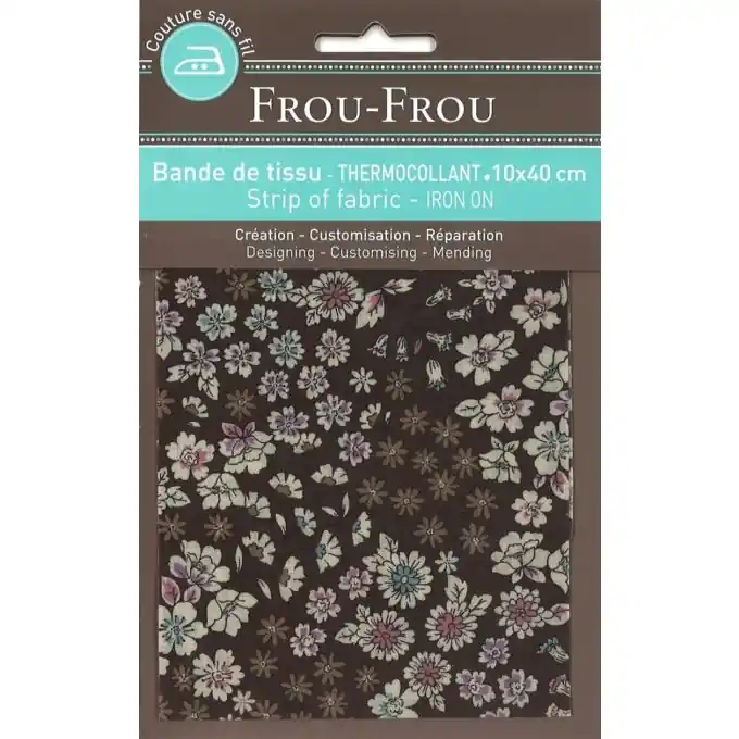 Stoffstreifen zum Aufbügeln 10x40cm Blumen braun Rabatt
