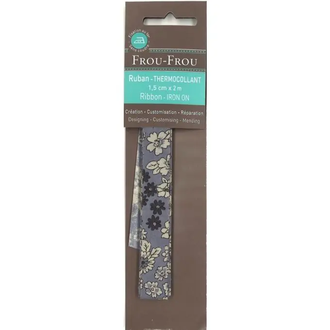 Stoffstreifen 15mmx2m mit blau-grauem Blumenmuster Heißes Angebot