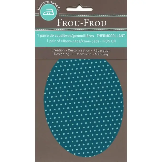 Abverkauf Knie-/EllbogenPatch mit blauen Entenpunkten, 8,8×12,1 cm.