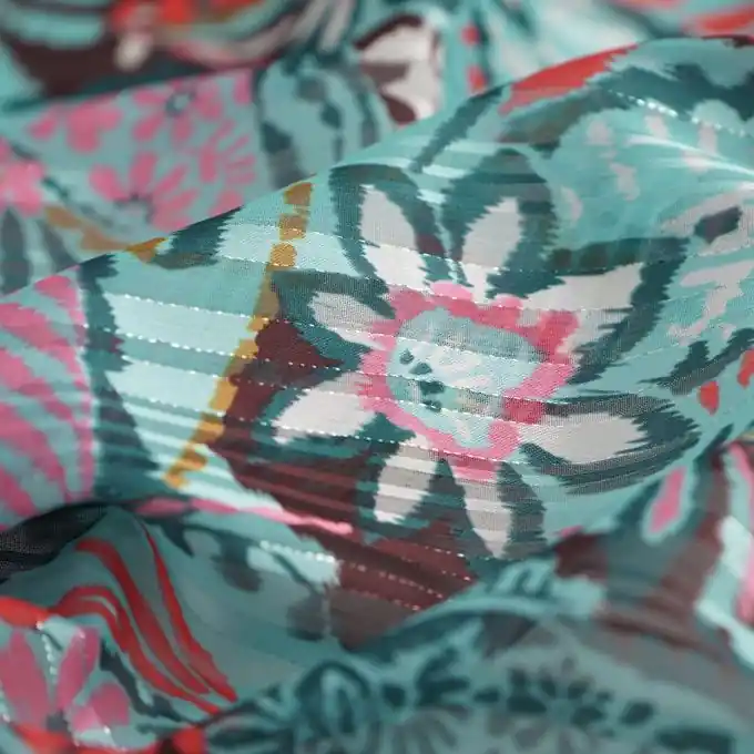 Chiffon Lurex Blumen blau Online Kaufen