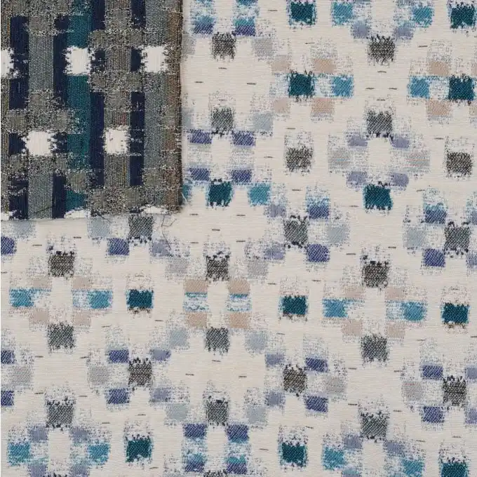 Jacquard recycelt Ecru blau glänzend Sichere Zahlung