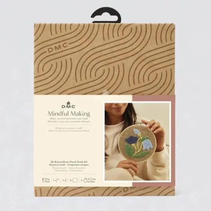 Echt Punch-Needle-Kit für Anfänger: Blumenmuster in frischen Blau- und Grüntönen