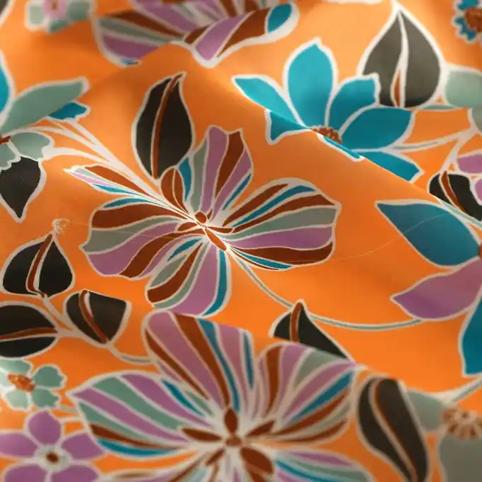 Mega-Angebot Satinstoff Polyester Blumen Orange