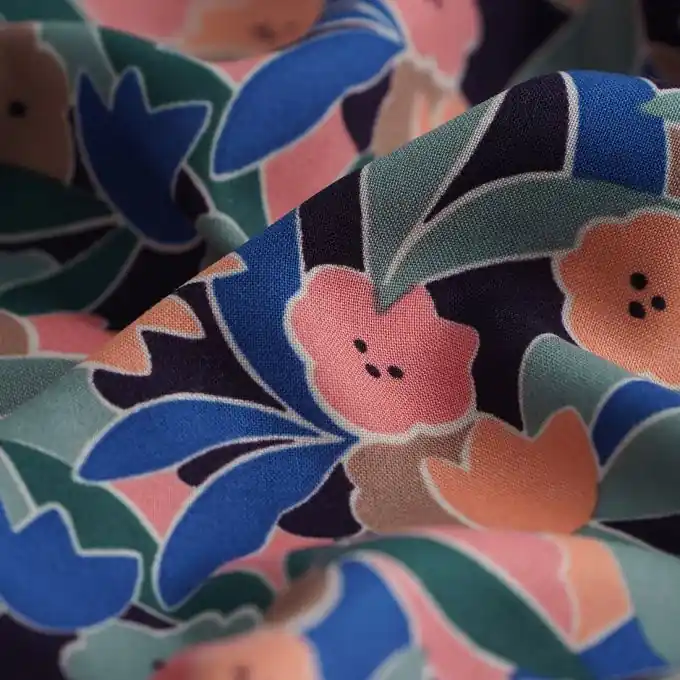 Original Popeline Viskose Blumen Bunt