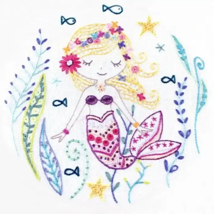 Bestpreis Stick-Kit für Anfänger: weißer Stoff, DMC-Garne, Anleitung.