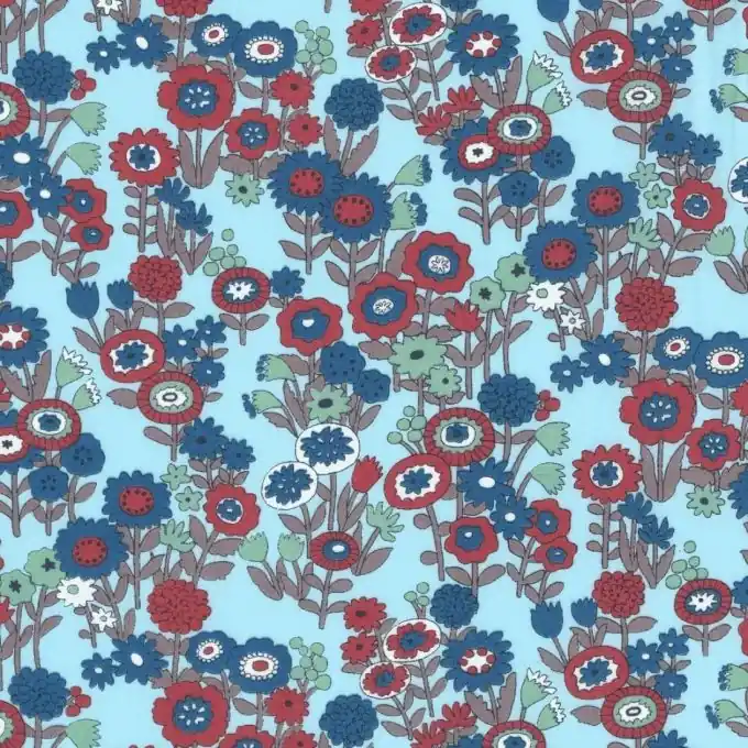 Batist himmelblau Blumen blau rot Neu Im Sortiment