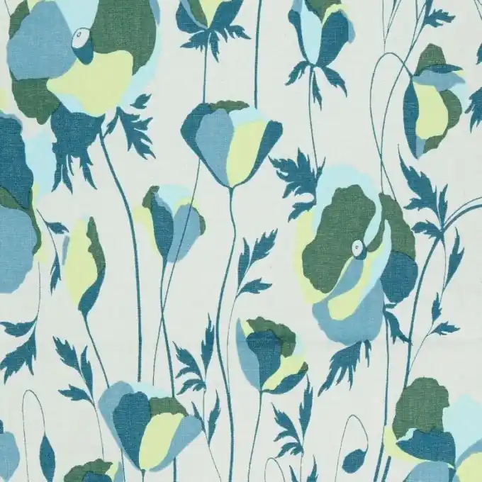 Original Batist weiß Pfingstrosen blau