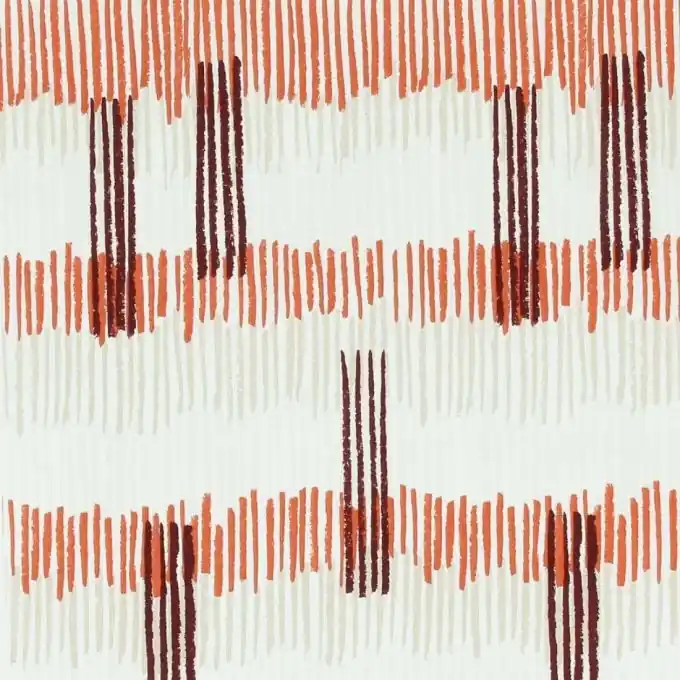 Baumwoll-Voile Weiß mit Beige-Terracotta Grafikmustern, 150 cm Nur Heute