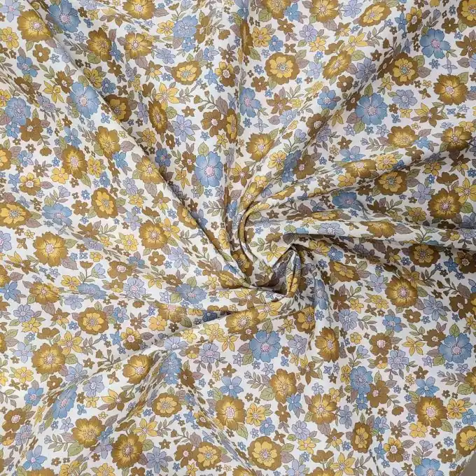 Sale Batist Baumwolle ecru Blumen Vintage gelb blau Frou Frou