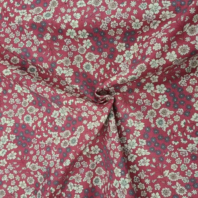 Blumiger Voile-Stoff in Rosé-Rot und Beige – Frou Frou Super-Preis