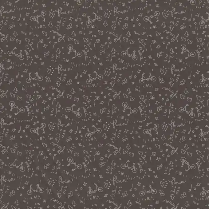 Neu Im Sortiment Baumwoll-Voile Stoff Taupe mit Fahrrad-Blumenmuster, 150cm