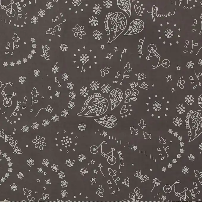 Baumwoll-Voile Anthrazit Fahrrad Blumen 150cm Abverkauf