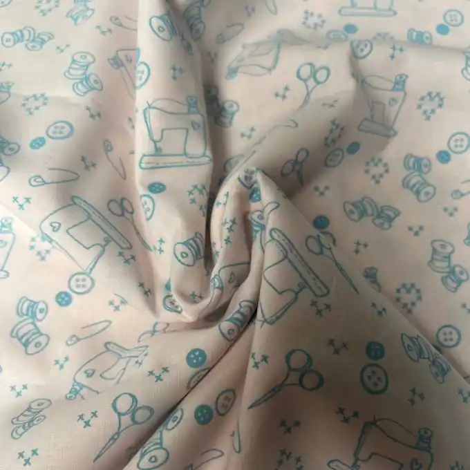 Top-Seller Leichter Stoff mit ausgefallenem rosa-blauem Nähzubehör-Druck