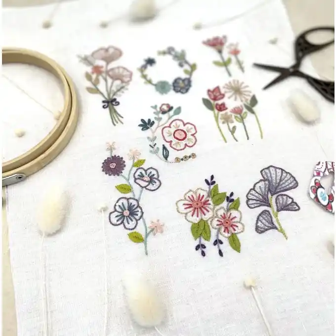 Jetzt Zugreifen Stick-Kit „Let’s talk flowers“ für Anfänger mit wasserlöslichem Klebeband