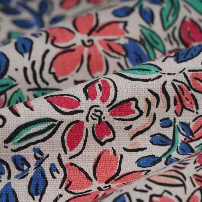 Dekostoff Slub Blumen blau Im Trend